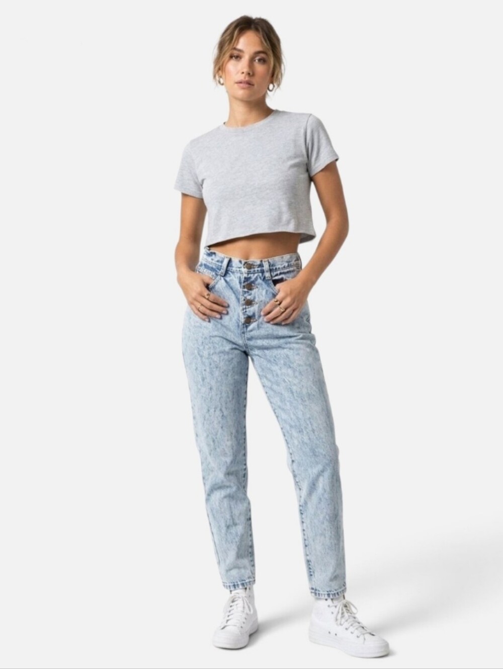 80s Vintage Palmetto's Petite Acid Wash Hi-Waist Button Fly Jeans Women 24 Waist